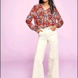 🩵 Philosophy Brown and Blue Paisley Blouse